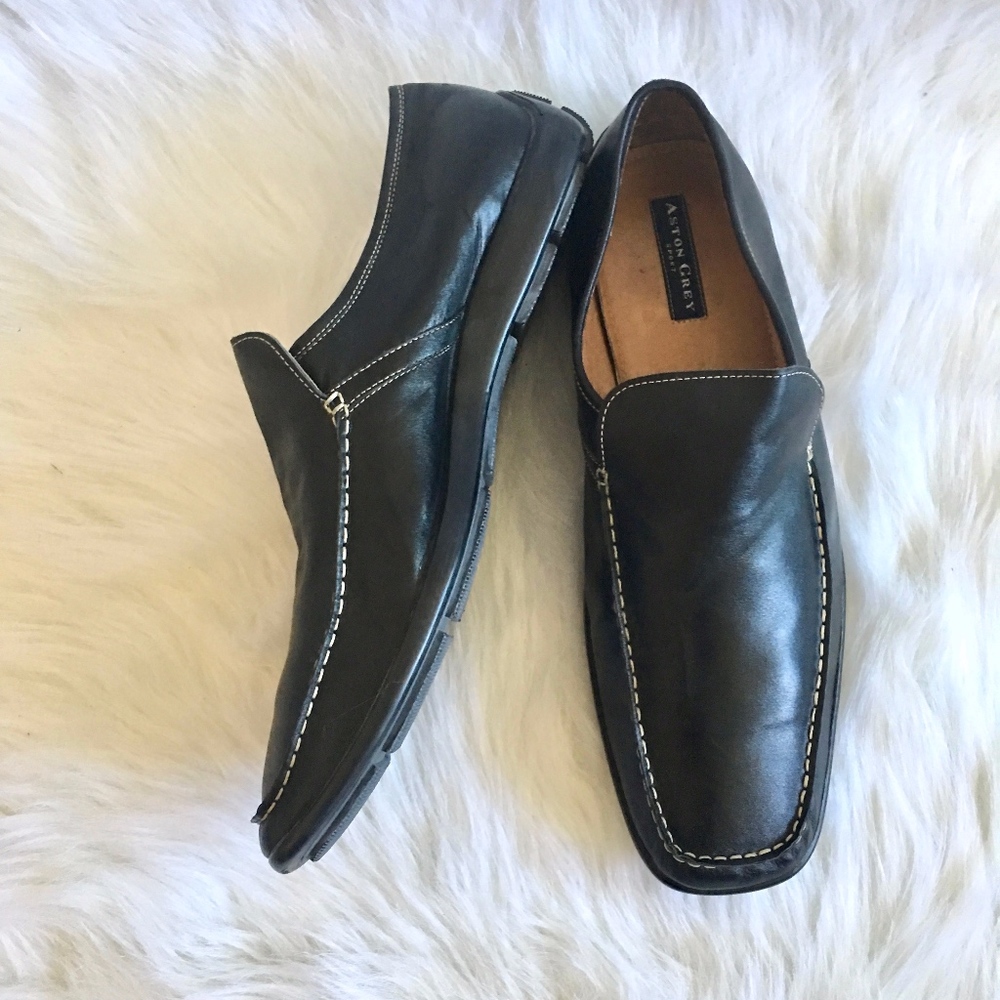 Aston Grey Sport Black Leather Slip On Loafers 15
